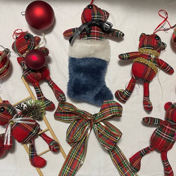 5 handmade plaid teddy bear Christmas ornaments. - Picture 3 of 7